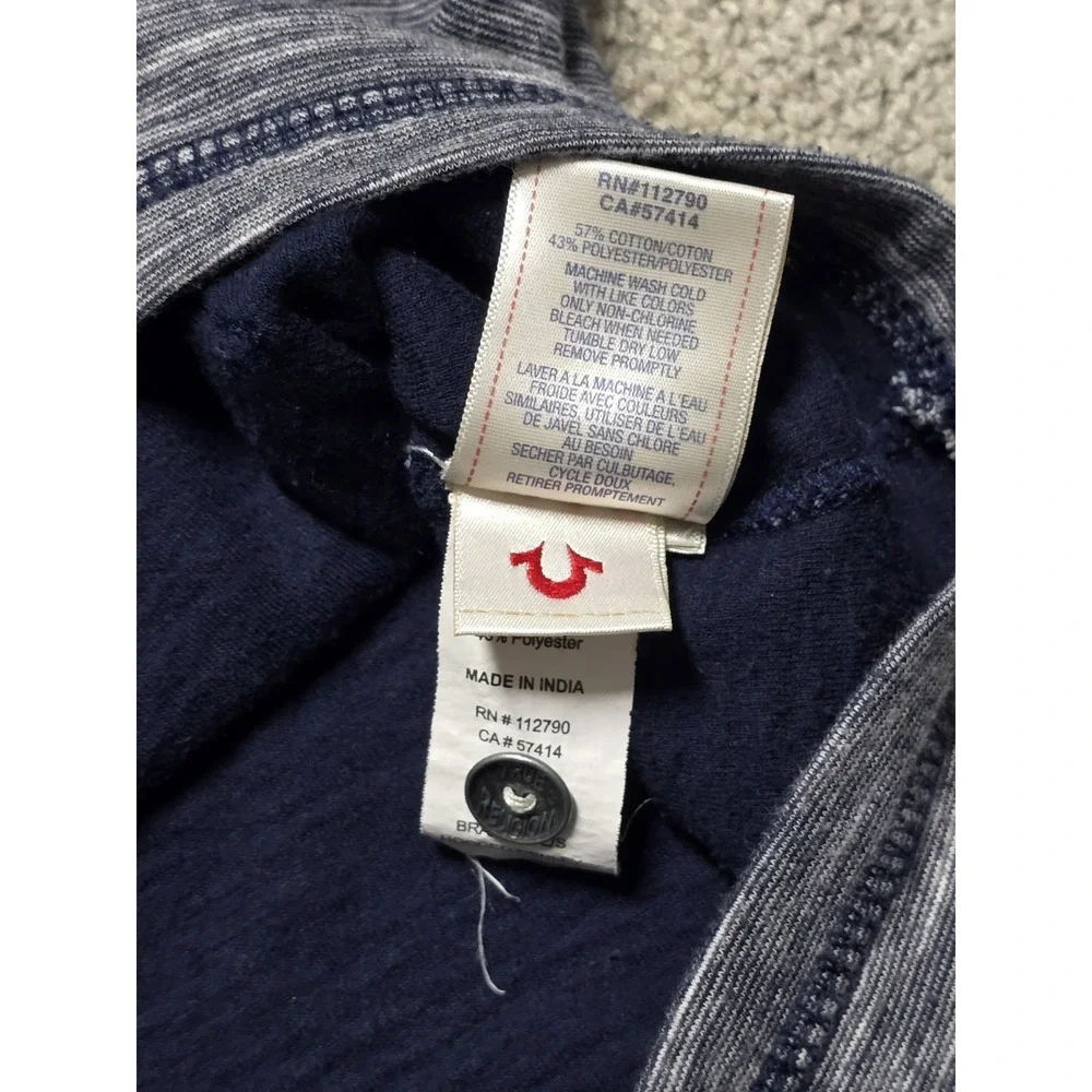 True Religion Heathered‎ Blue Henley Hoodie Jacket Mens Large Lightweight EUC